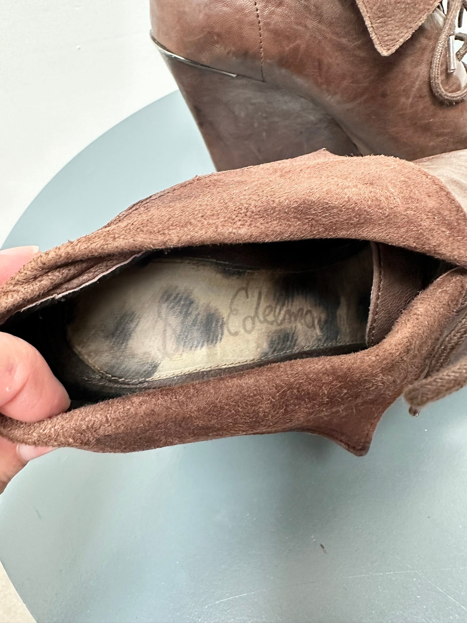 Sam Edelman bruine peeptoe wedge maat 7,5 (38)