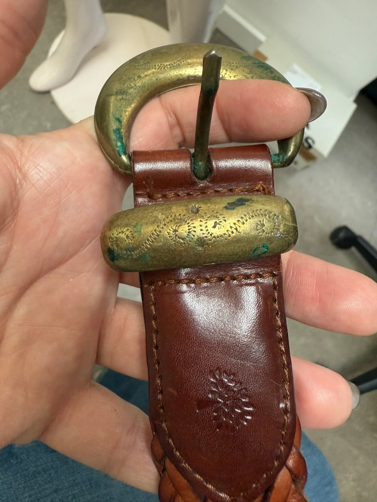 Mulberry - Riem - cognacbruin, gevlochten leer, grote metalen gesp