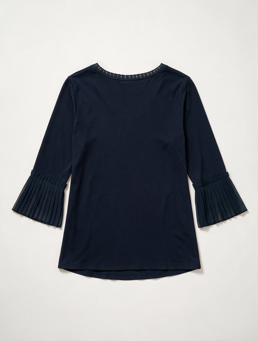 Mayerline - Blouse - donkerblauw, driekwartsmouwen, geplisseerde chiffon inzet - L