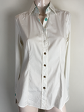 Caliban - Blouse - wit, turquoise accenten, getailleerd - XL