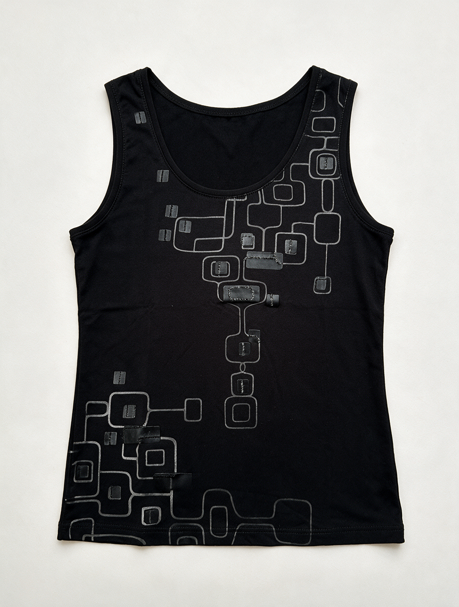 TAIFUN - Top - zwart, mouwloos, geometrisch patroon - M