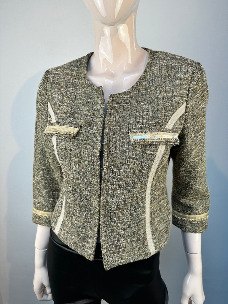 Blugirl Folies - Jas - gemêleerde tweed, goudkleurige accenten, getailleerd - M