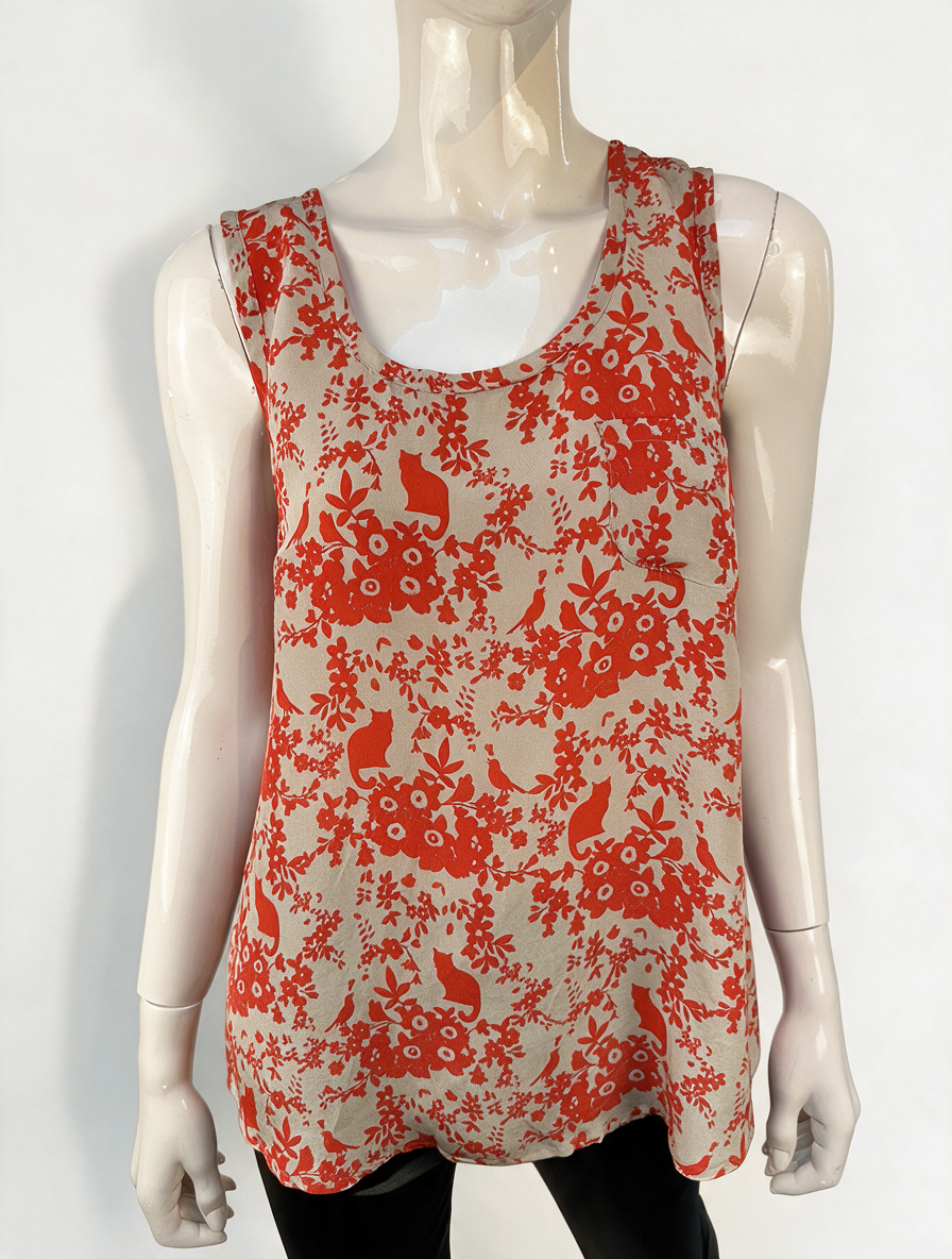 Paul & Joe Sister - Top - zijde, mouwloos, bloemen- en vogelprint - M