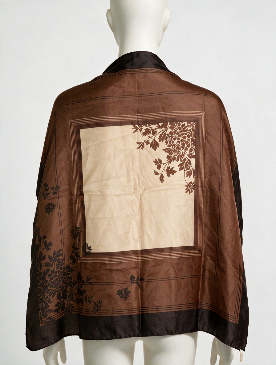Vintage Texture Sjaal 78 x 78 cm – Bruine Bloemenprint Vierkante Sjaal Made in Italy