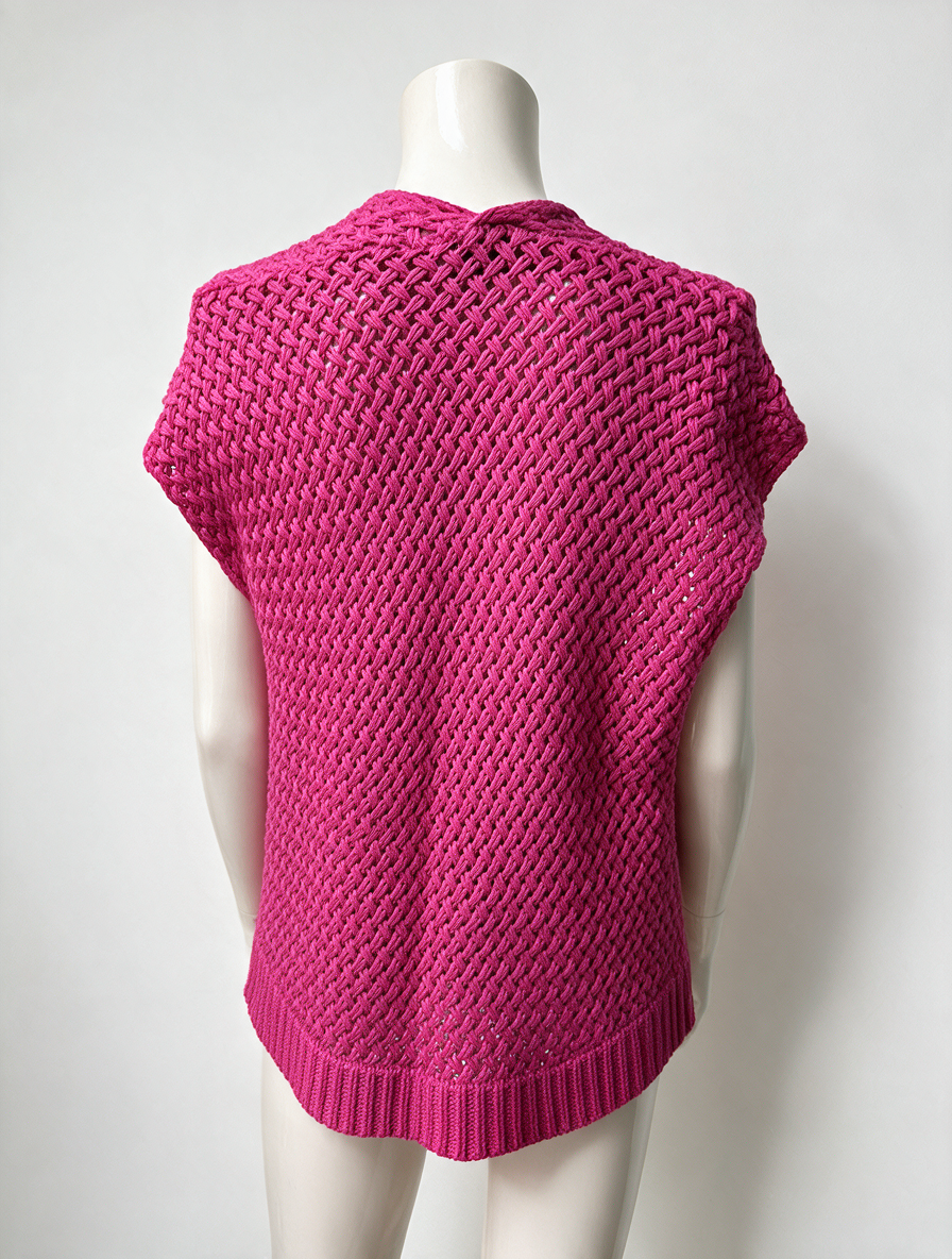 Rino & Pelle - Vest - fuchsia roze, opengewerkt patroon, mouwloos - M