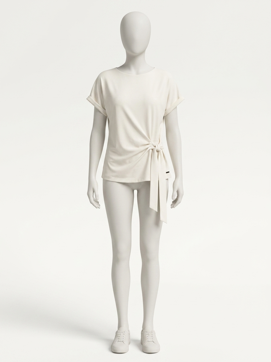 AIME - Blouse - crème, strikceintuur, korte mouwen