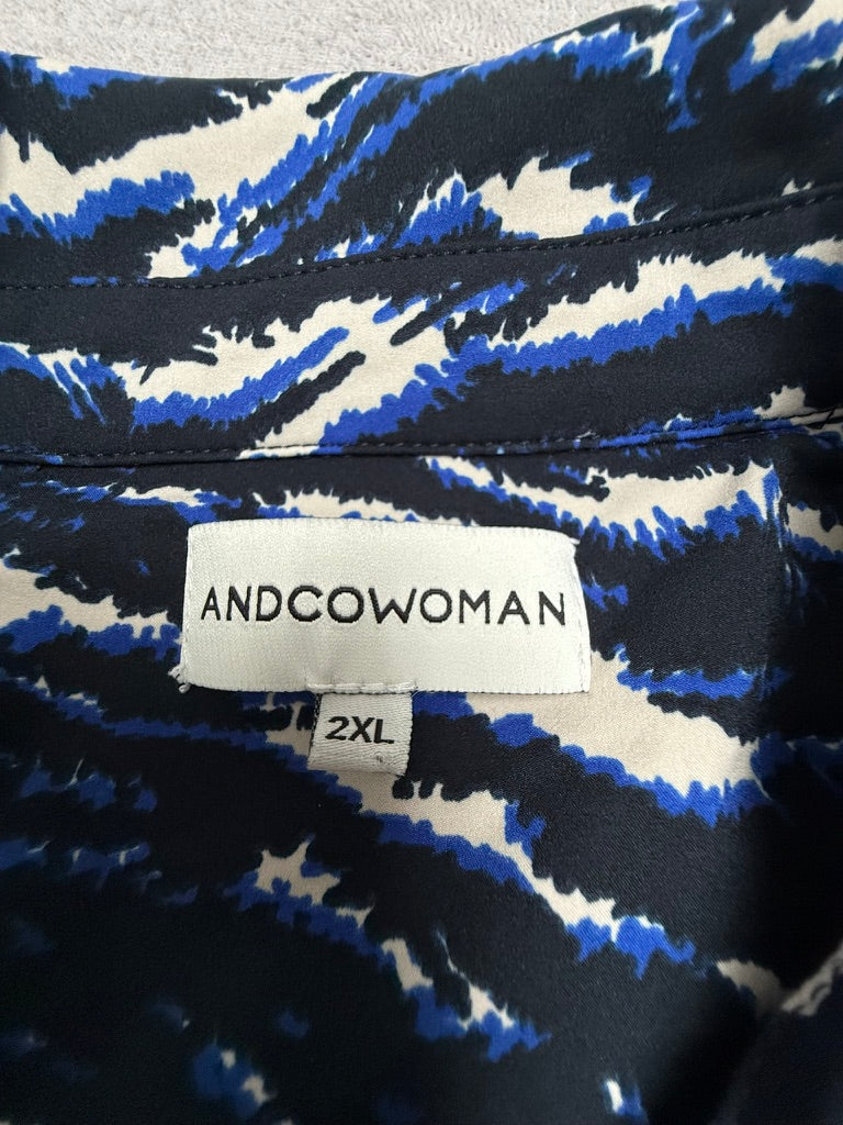 ANDCOWOMAN Zebra Jurk 2XL – Blauw-Witte Midi Blousejurk met Animal Print