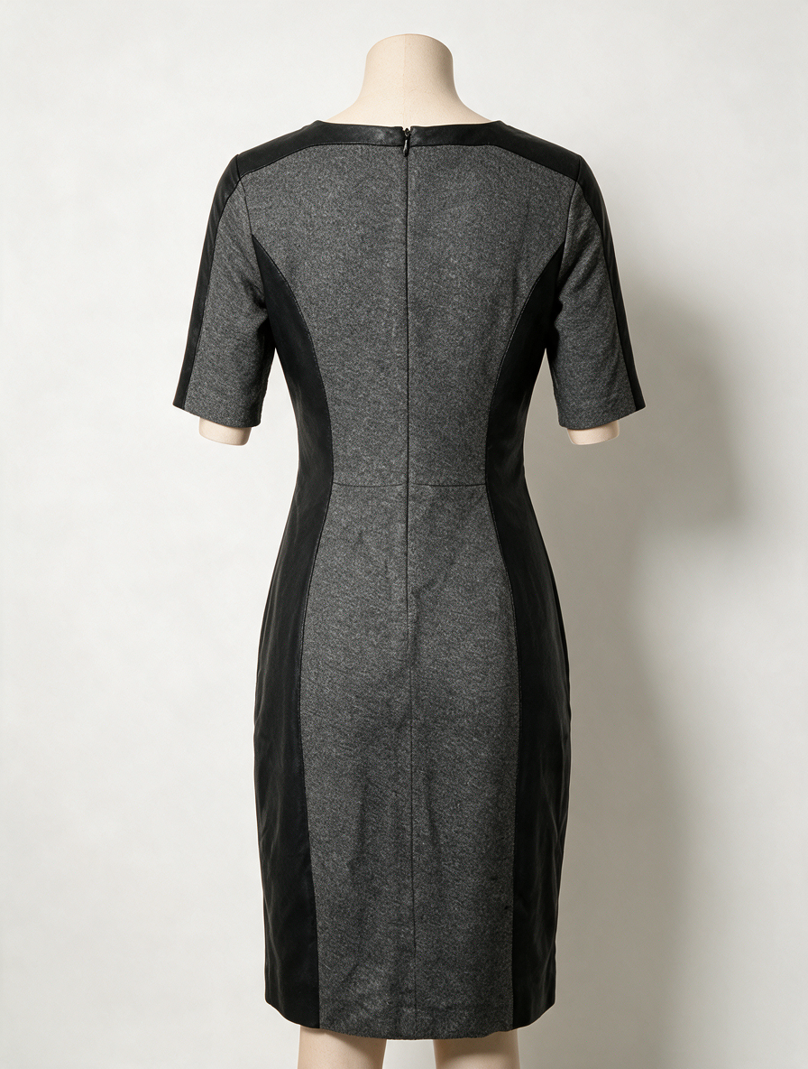 LUISA CERANO - Jurk - grijs/zwart, kleurblok, lederlook details - L