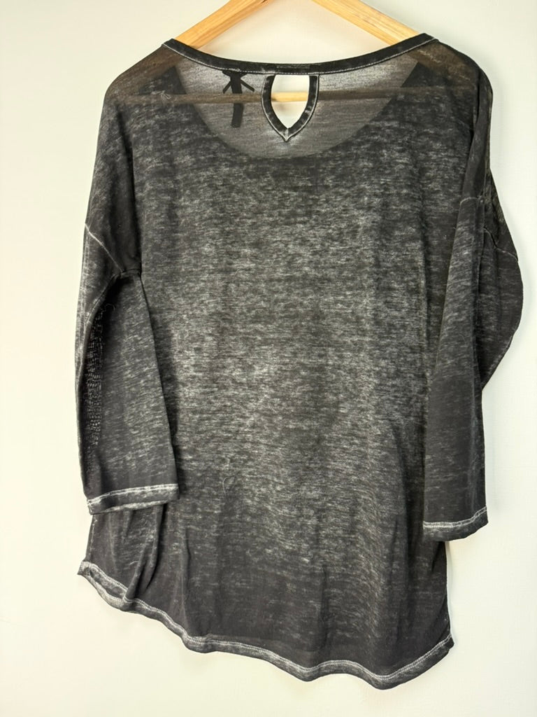 Key Largo Shirts - Top - zwart, tekstprint 'Love This Way', 3/4 mouw - M