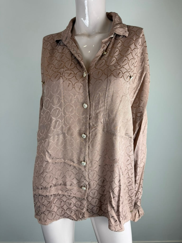 JOSH V - Blouse - beige, glanzende stof, grafisch patroon - L