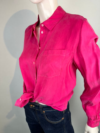 Roze zijden blouse maat M