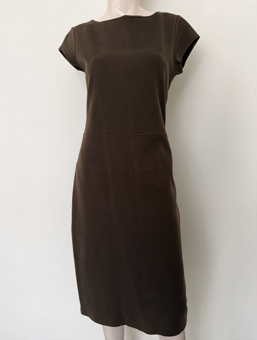 Filippa K - Jurk - bruin, ronde hals, korte mouw - L
