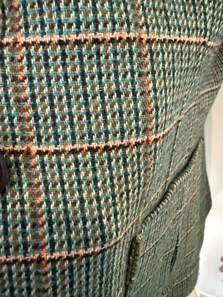 H&M - Blazer - groen/bruin geruit, enkelknoopsluiting, getailleerd - XL