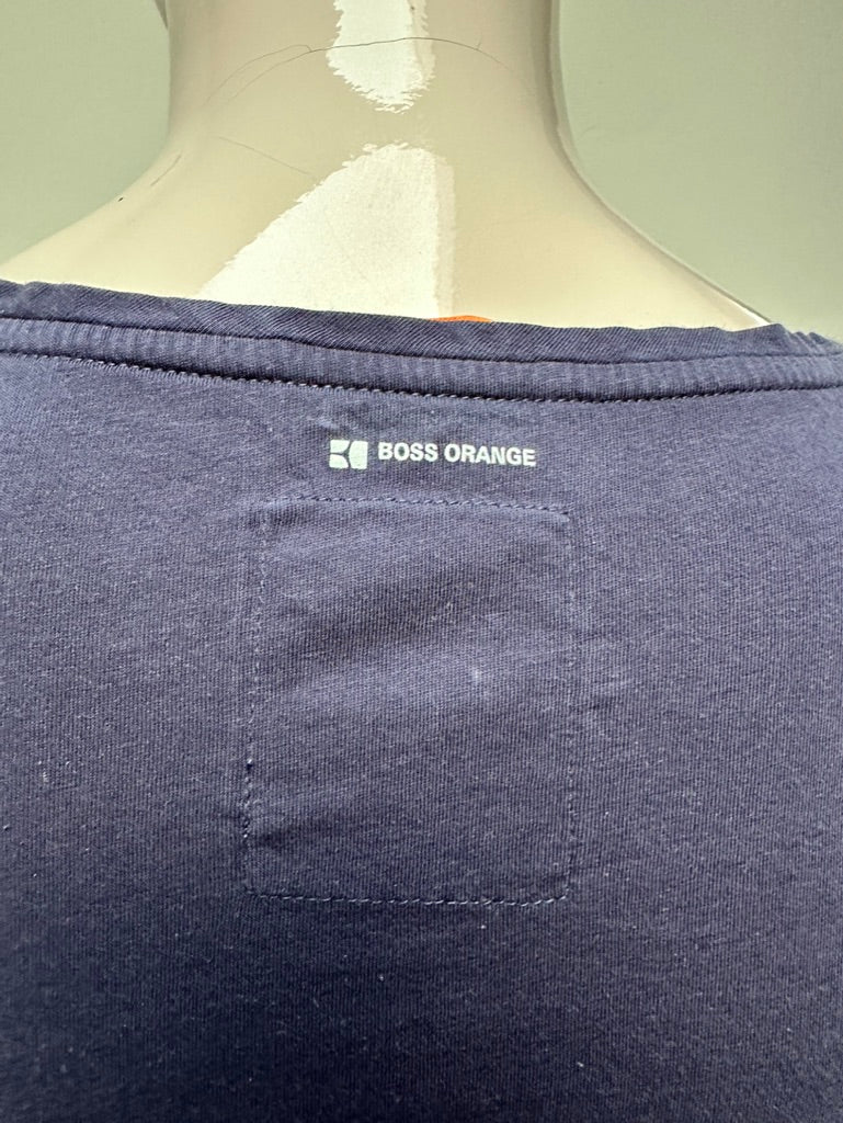 BOSS ORANGE - T-shirt - donkerblauw, tekstprint, ronde hals - S