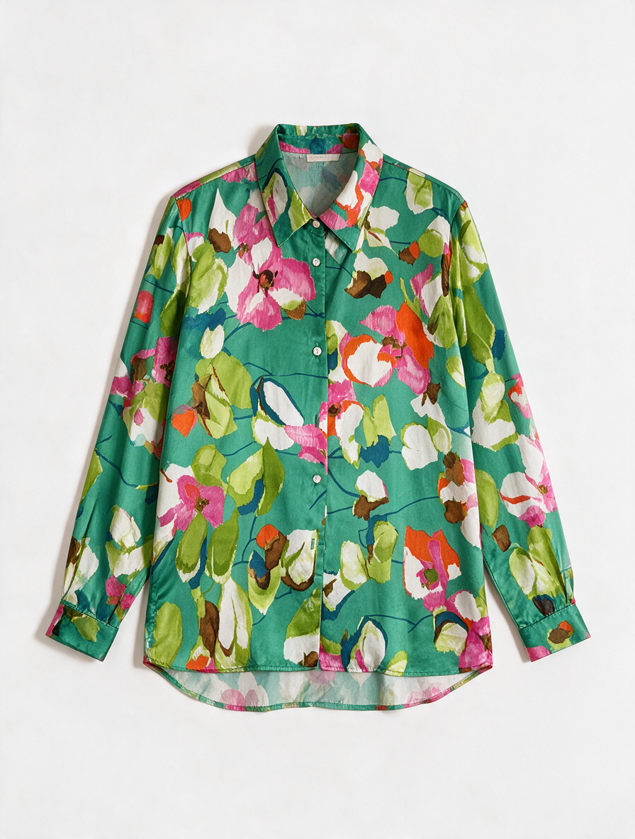 ZARA - Blouse - abstracte bloemenprint, meerkleurig, knoopsluiting - XL