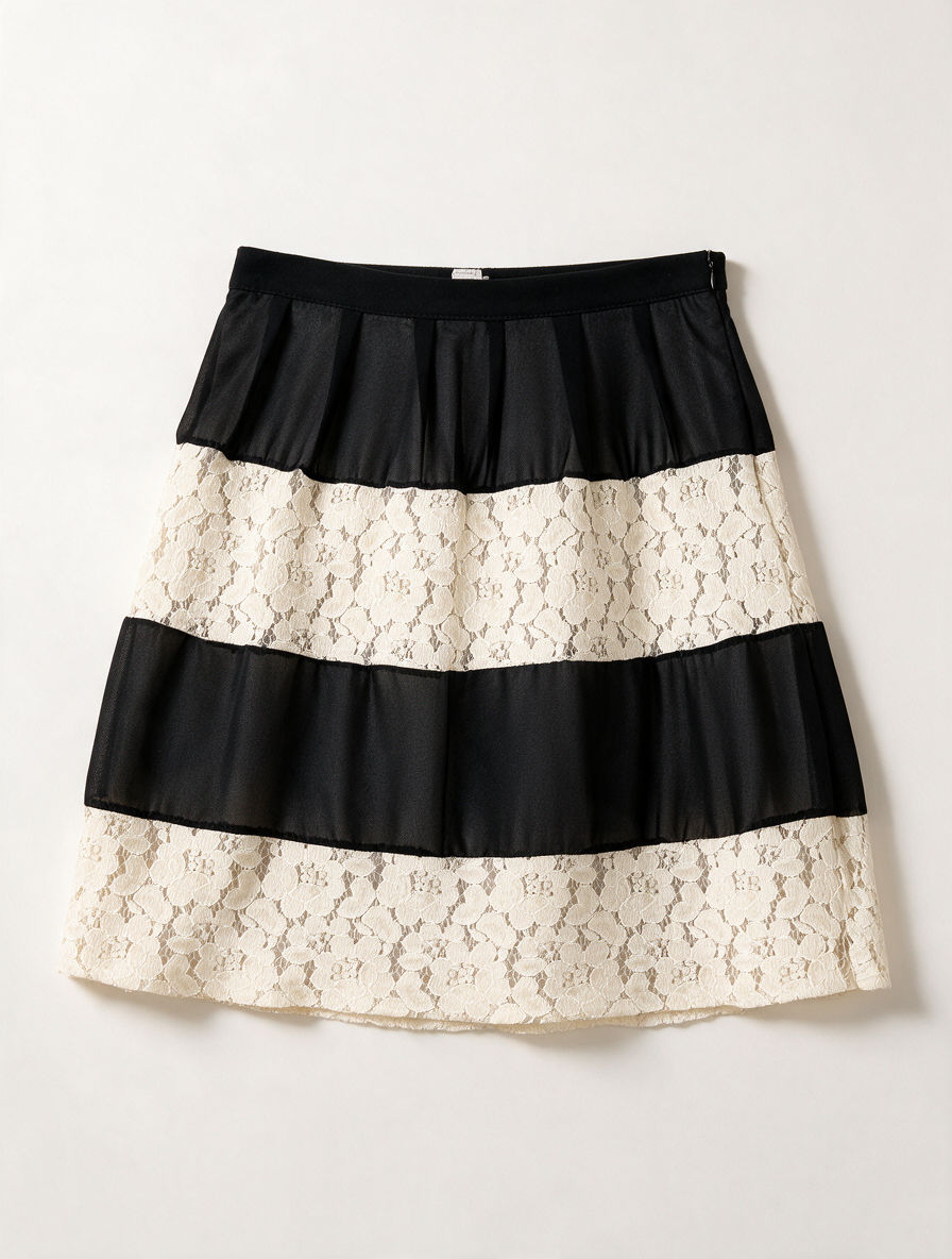 Miss Miss - Rok - zwart/crème, kanten banen - M