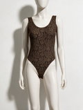 Orna Farho - Body - bruin, doorschijnend kant, bloemenmotief - M