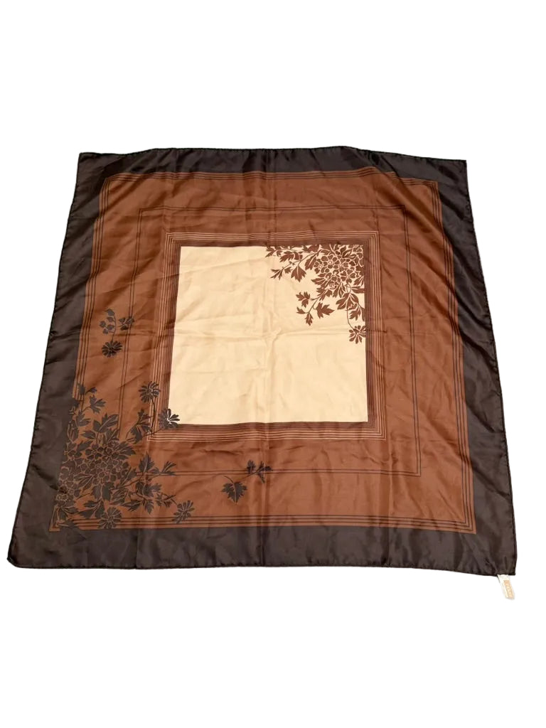 Vintage Texture Sjaal 78 x 78 cm – Bruine Bloemenprint Vierkante Sjaal Made in Italy