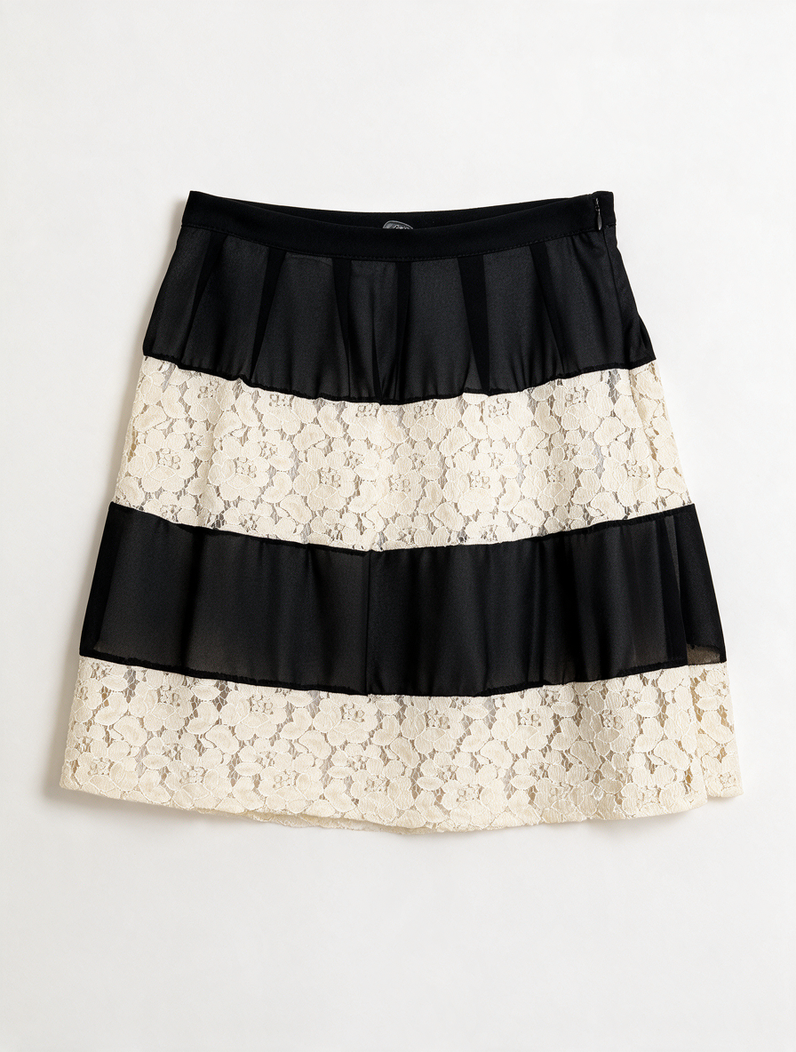 Miss Miss - Rok - zwart/crème, kanten banen - M