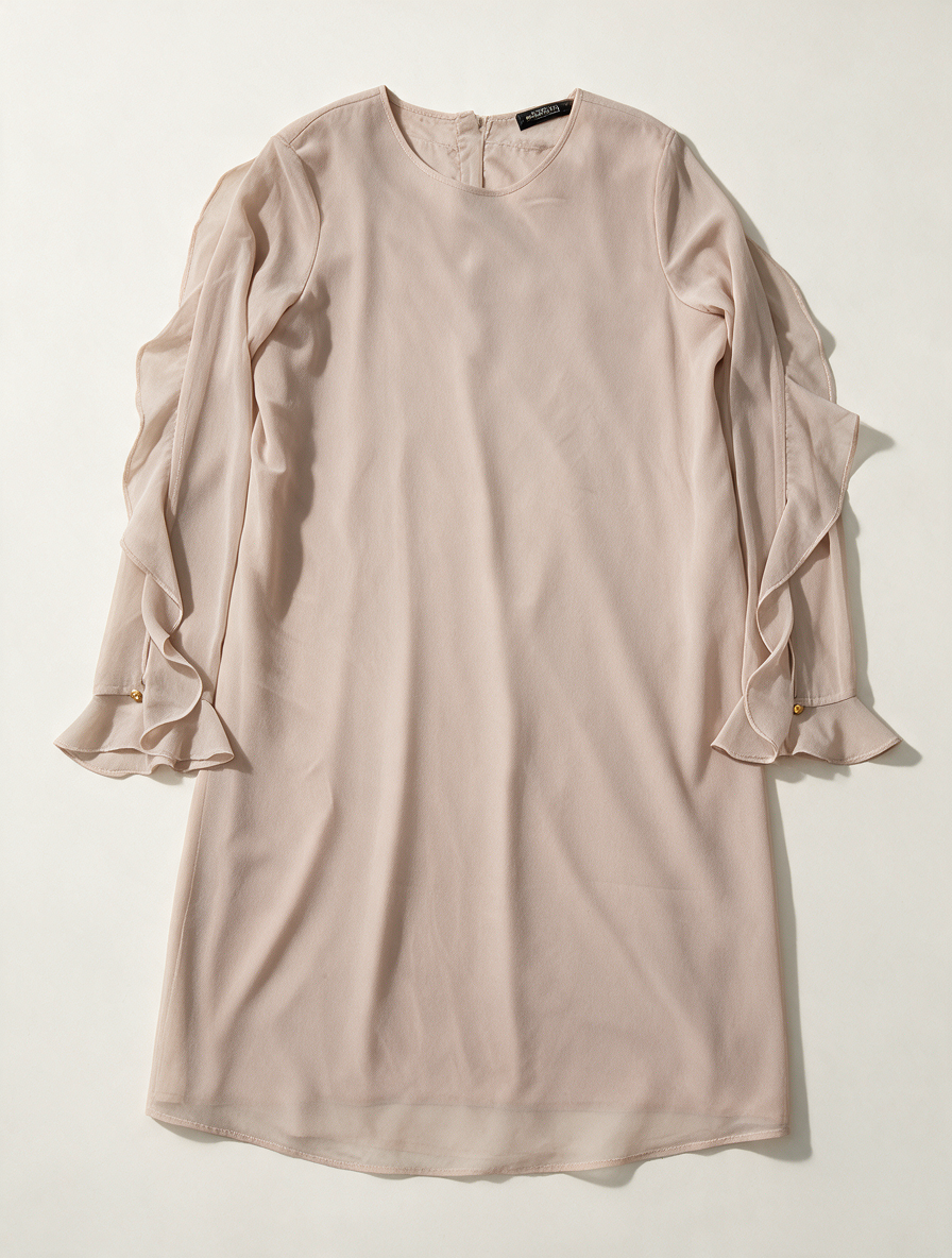 TWIN-SET Simona Barbieri - Jurk - beige, lange mouwen, rimpeldetail - M