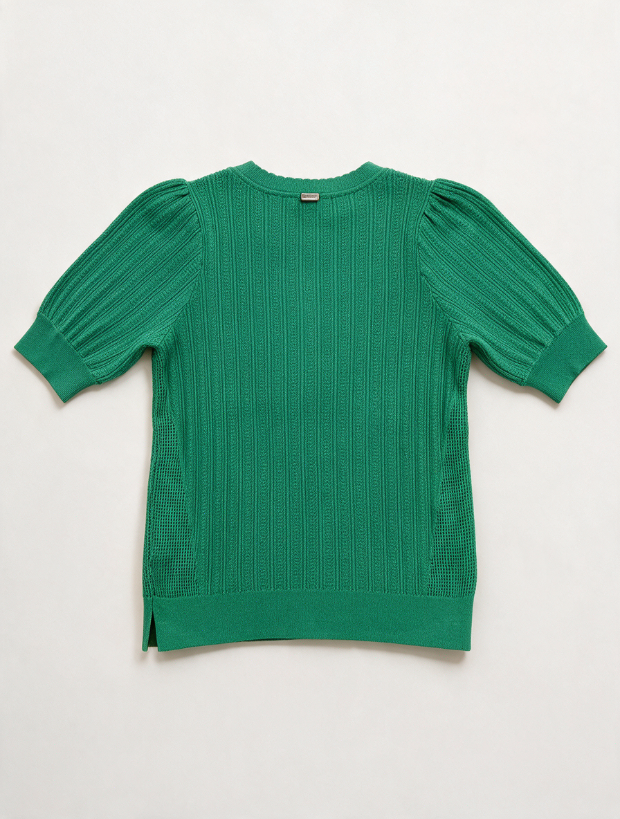 POM Amsterdam - Trui - groen, ribpatroon, korte mouwen - L