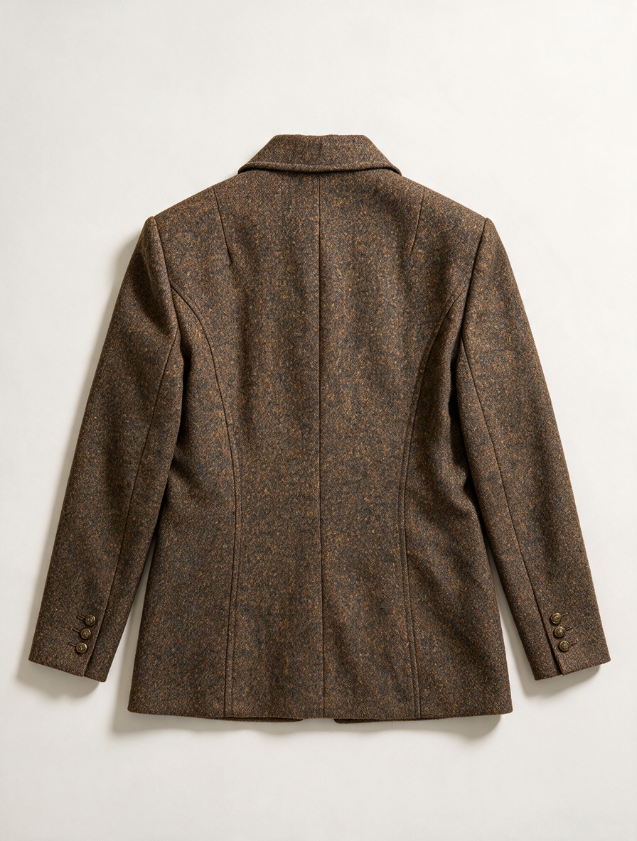 Vintage wollen tweed blazer - scheerwol, bruin gemêleerd, suède accenten - XL
