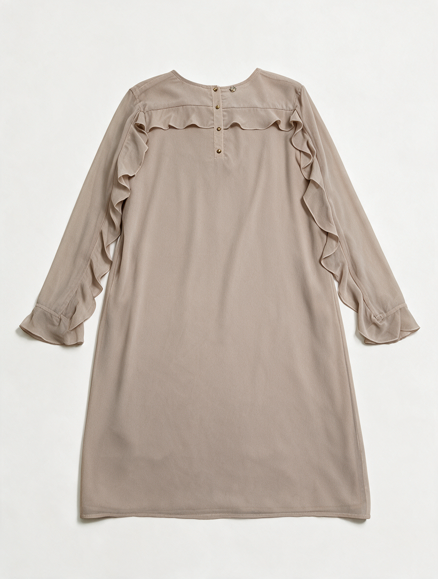 TWIN-SET Simona Barbieri - Jurk - beige, lange mouwen, rimpeldetail - M