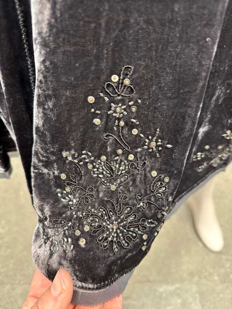 Gerard Darel - Rok - zwart, fluwelen look, bloemenmotief met kraaltjes - FR44 (NL42)