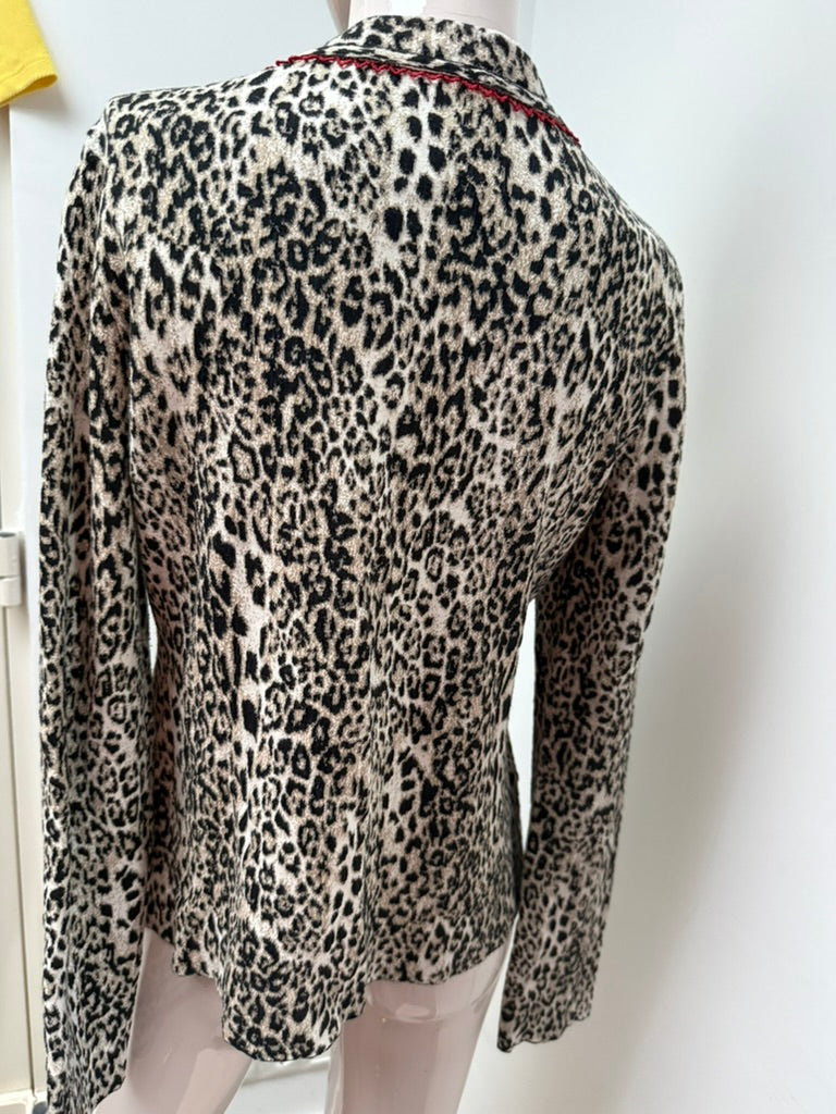 Marc Cain - Vest - luipaardprint, open voorzijde, rode bies - L