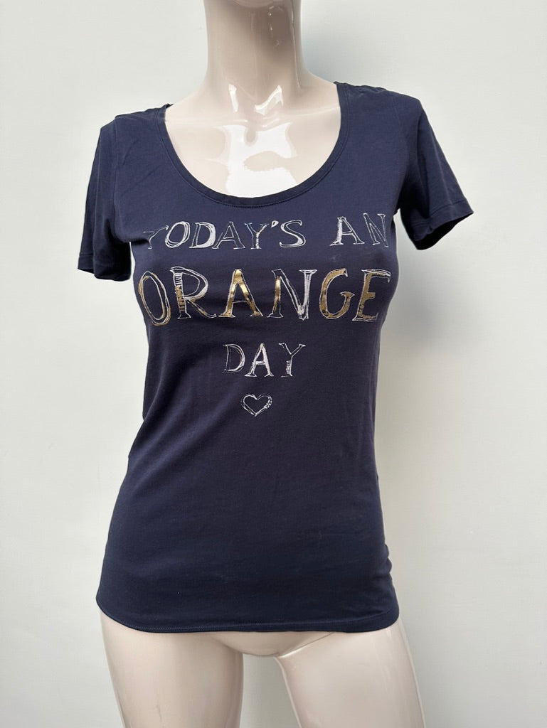 BOSS ORANGE - T-shirt - donkerblauw, tekstprint, ronde hals - S