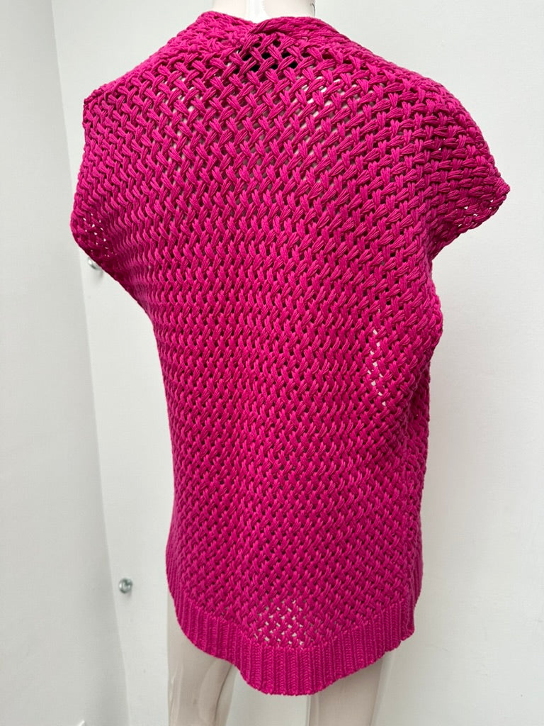 Rino & Pelle - Vest - fuchsia roze, opengewerkt patroon, mouwloos - M