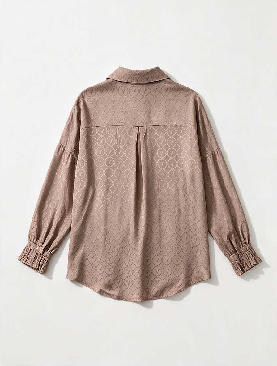 JOSH V - Blouse - beige, glanzende stof, grafisch patroon - L