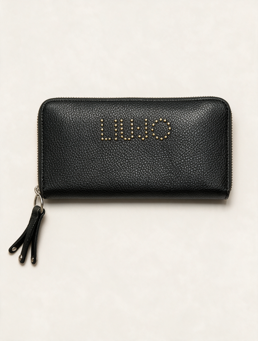 Liu Jo Accessories - Portemonnee - zwart kunstleer, ritssluiting rondom, goudkleurige studs - 1 maat