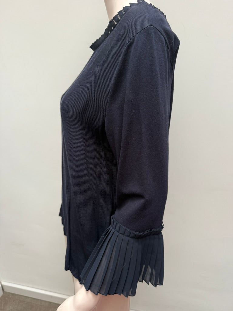 Mayerline - Blouse - donkerblauw, driekwartsmouwen, geplisseerde chiffon inzet - L