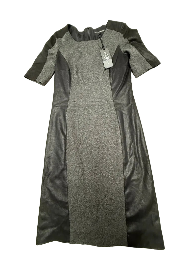 Luisa Cerano Jurk Maat 40/42 – Grijze Wolmix Jurk met Zwarte Leather-Look Panels | Nieuw met Kaartje