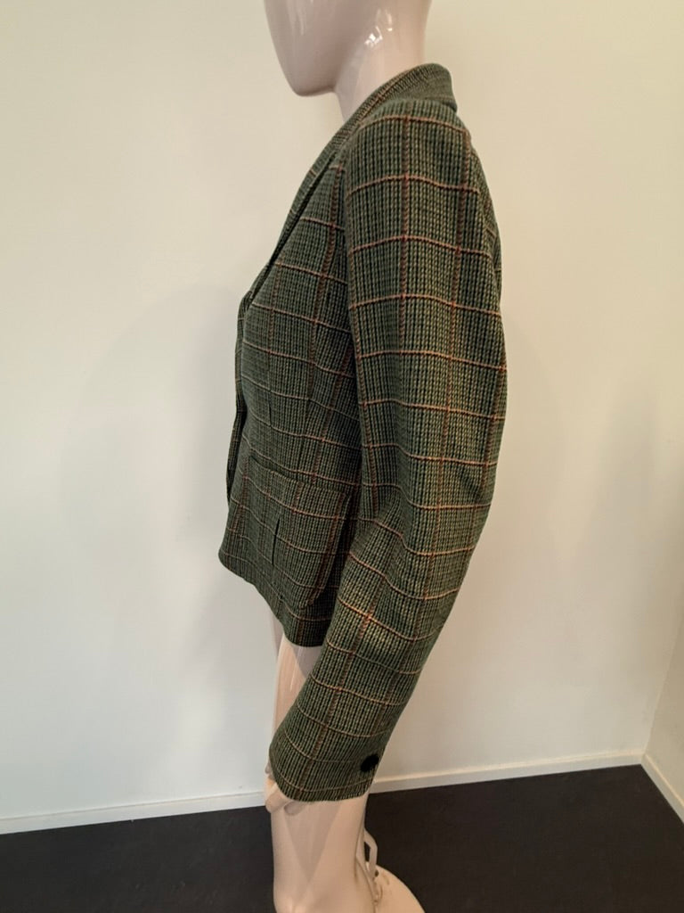 H&M - Blazer - groen/bruin geruit, enkelknoopsluiting, getailleerd - XL
