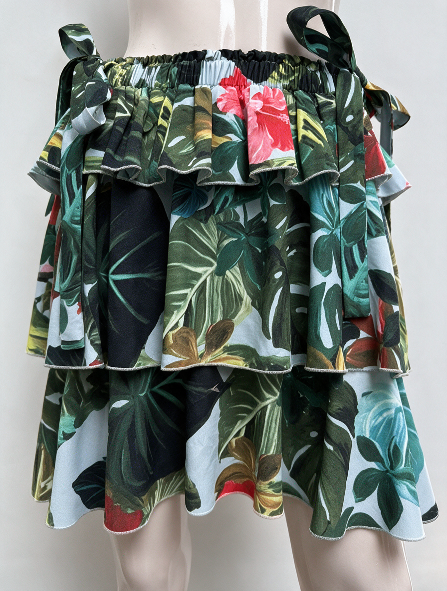 NO SECRETS - Rok - tropische print, gelaagd met ruches, elastische tailleband - IT 44