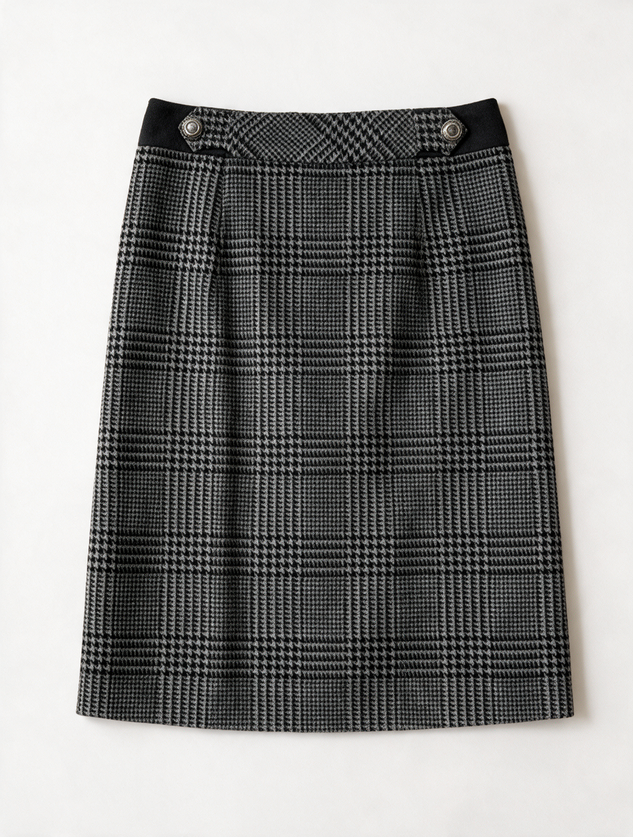 KENZO - Rok - ruitpatroon, zwart/wit/grijs, metalen knopen - S