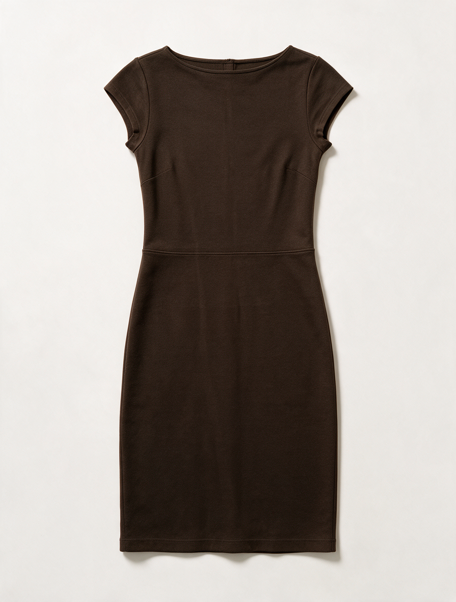 Filippa K - Jurk - bruin, ronde hals, korte mouw - L