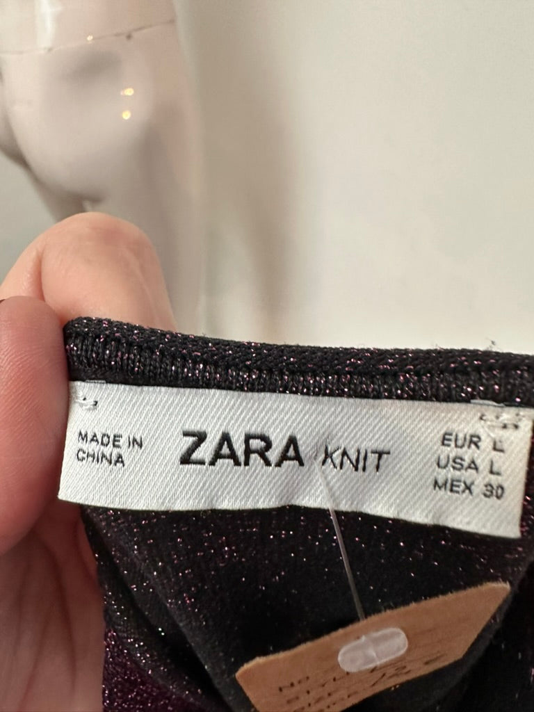 ZARA KNIT - Trui - gestreept, paars-groen-zwart-goud, glitterdetail - L