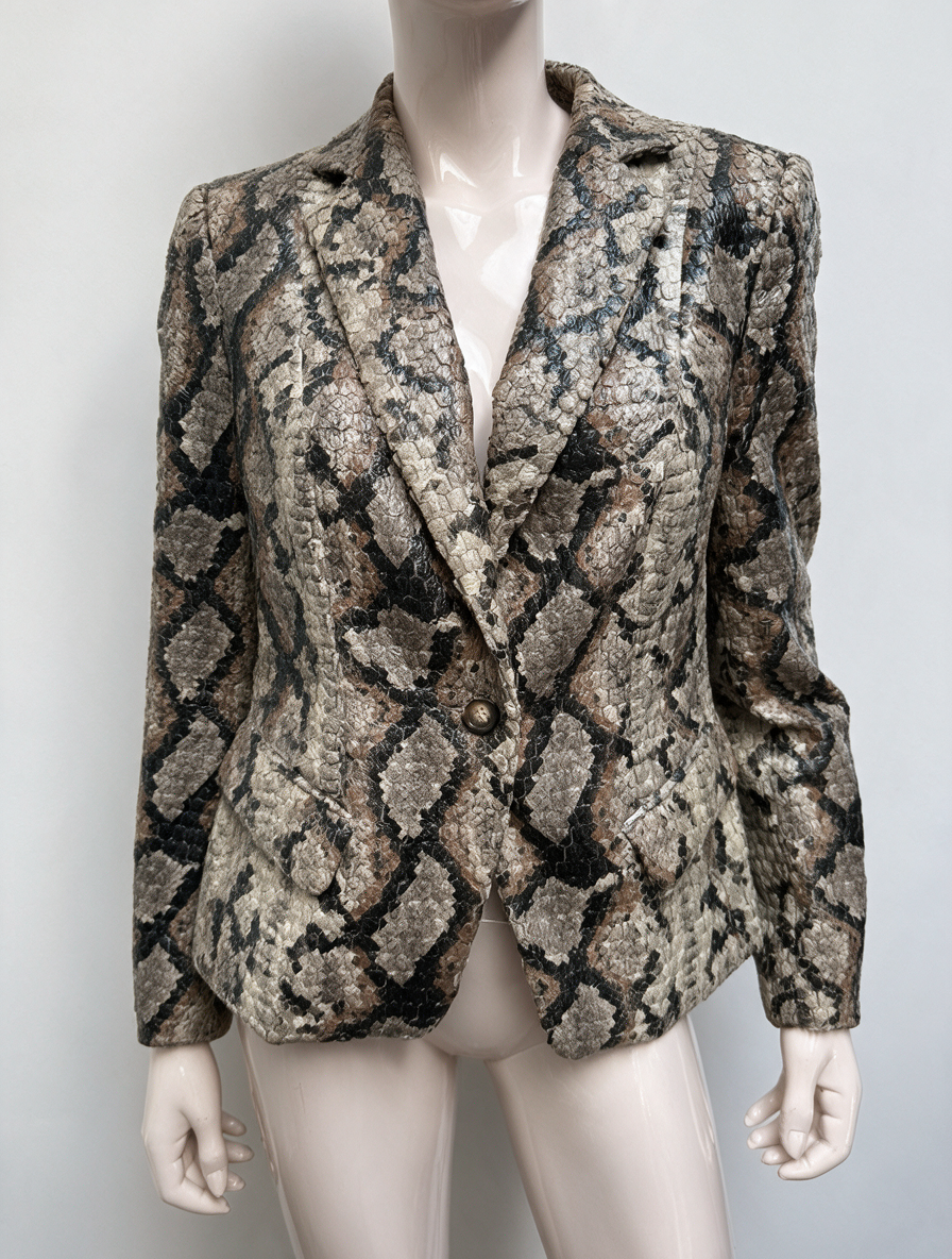 3 three - Jas - slangenprint, éénknoops sluiting, getailleerde pasvorm - XL