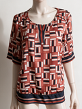 Mayerline Brussels - Blouse - geometrische print, rood/roze/wit/zwart, korte mouw - M