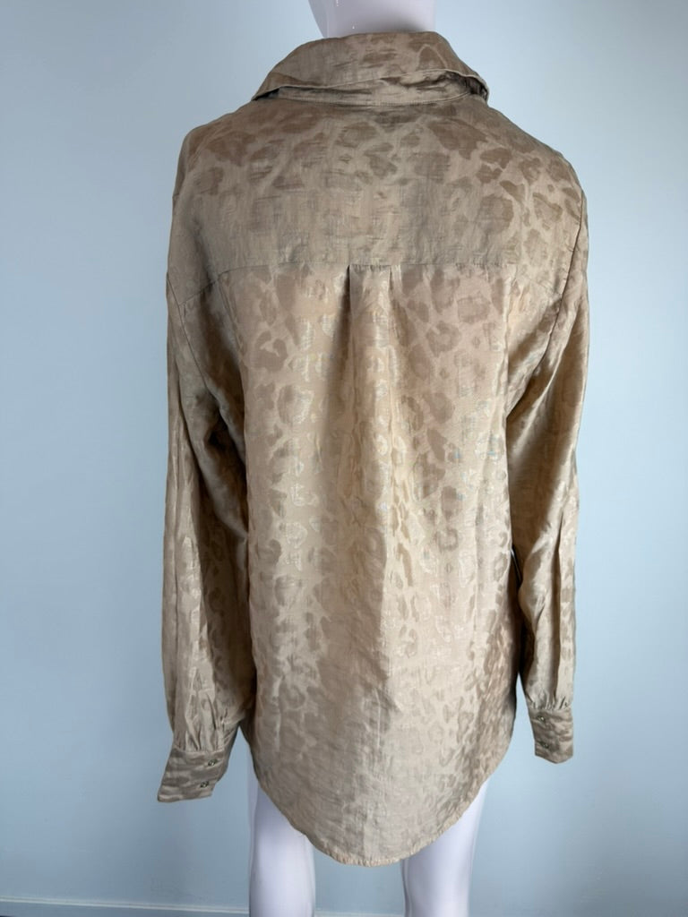 Scotch & Soda - Blouse - goud-beige, jacquard animal print, blinde knoopsluiting - XL