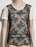 Sandro - T-shirt - crème/zwart, kanten voorkant, bloemenpatroon
