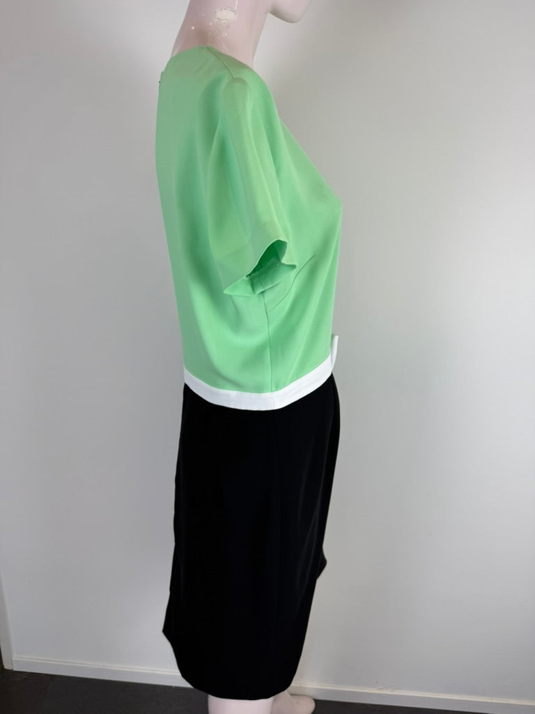 MOSCHINO CHEAP AND CHIC - Jurk - groen en zwart, strik in de taille, korte mouw - XL
