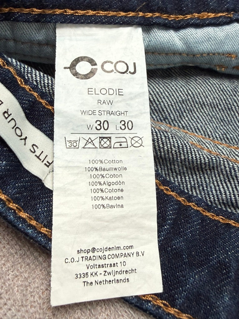 COJ Cup of Joe Denim Elodie Wide Straight Jeans W30 L30 – Donkerblauwe Raw Denim Jeans van 100% Katoen