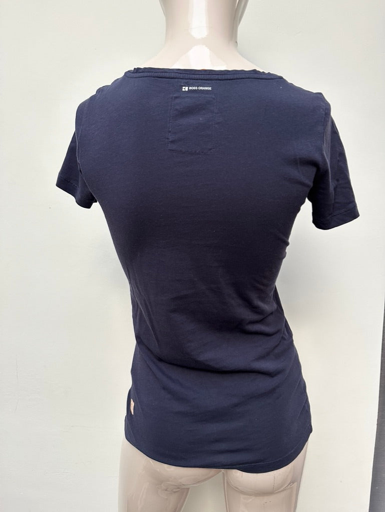 BOSS ORANGE - T-shirt - donkerblauw, tekstprint, ronde hals - S