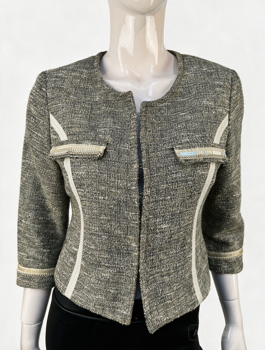 Blugirl Folies - Jas - gemêleerde tweed, goudkleurige accenten, getailleerd - M
