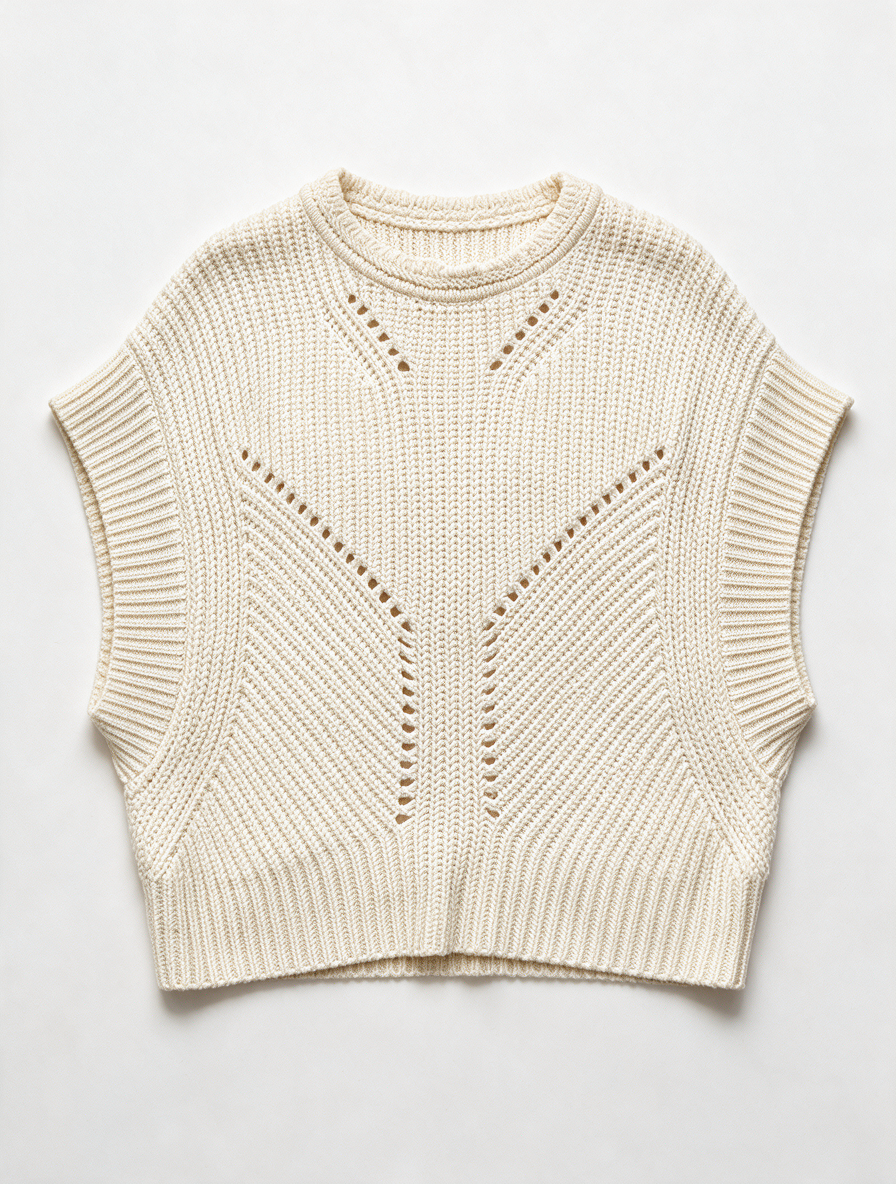 ISABEL MARANT - Trui - crème, opengewerkt patroon, korte mouwen - S