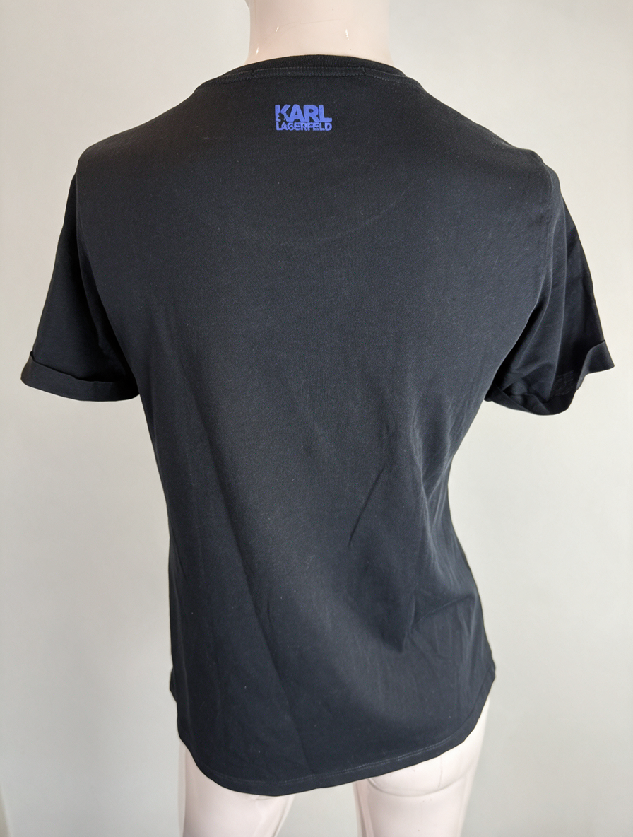 KARL LAGERFELD - T-shirt - zwart, grafische print, ronde hals - XS